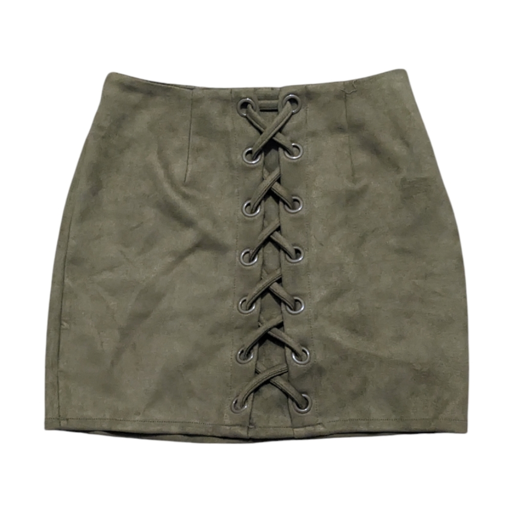 Shinestar Olive Decorative Lace-Up Mini Skirt S